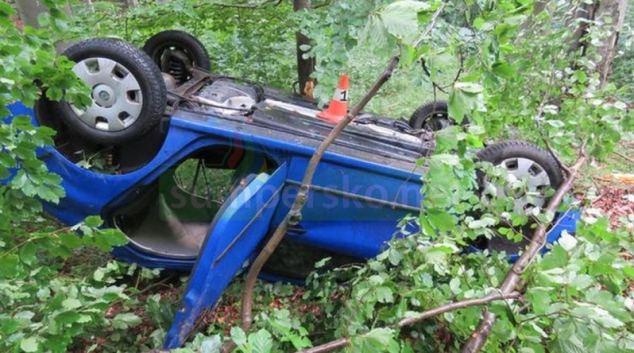 Řidič na Jesenicku sjel z prudkého srázu mezi stromy