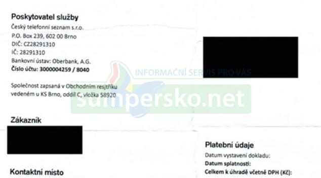 Český telefonní seznam klame nabídkou vypadající jako faktura za služby