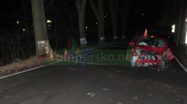 Opilý řidič v Jeseníku čelně narazil do stromu