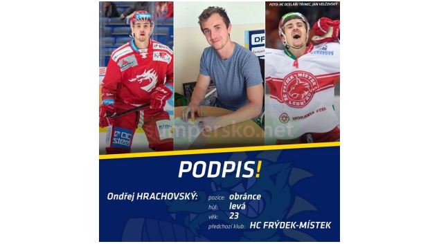 Obránce Ondřej Hrachovský nová posila Draků