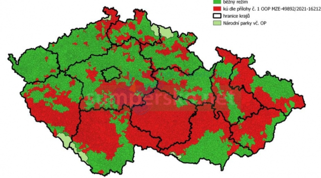 MZ opět rozšířilo území červené zóny lesů