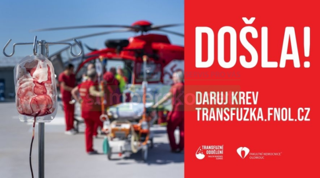 DOŠLA! FN Olomouc spouští novou kampaň pro dárce krve