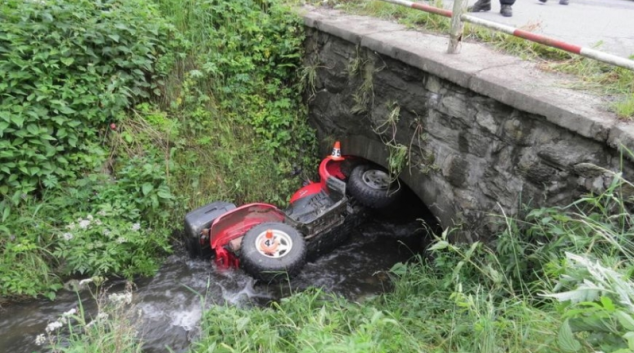 Opilý řidič na čtyřkolce skončil v potoce