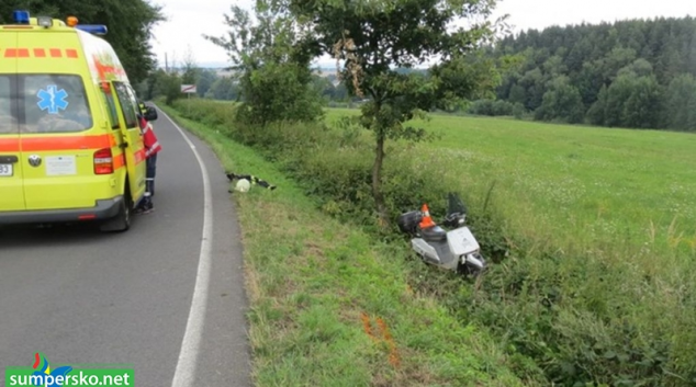 Motorkář u Vidnavy najel na nezpevněnou krajnici a přepadl přes řídítka