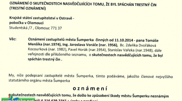 Část zastupitelů v Šumperku podala trestní oznámení kvůli milionovým pohledávkám PMŠ