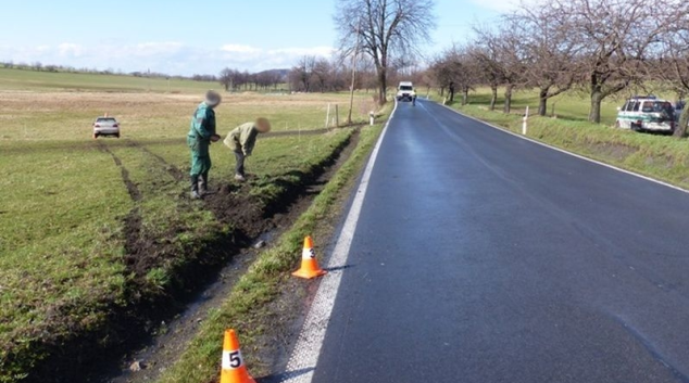 Auto ve smyku přejelo na pastvinu