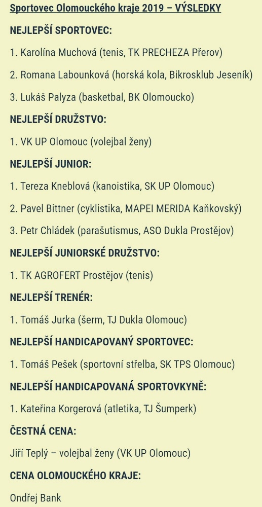 devatenáctý ročník ankety Sportovec Olomouckého kraje zdroj: OLK